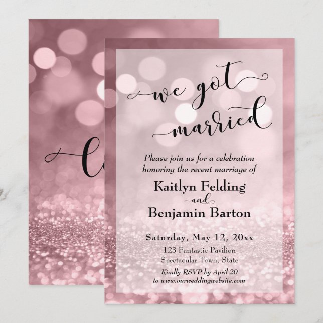 Invitation Parties scintillant rose Gold Rose Bokeh Nous Nous (Devant / Derrière)