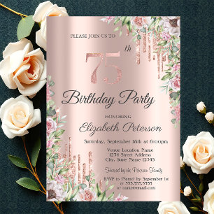 Invitation Parties scintillant Rose Gold Roses 75e anniversai