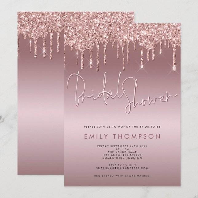 Invitation Parties scintillant Rose  Gold Script Fête des mar (Devant / Derrière)