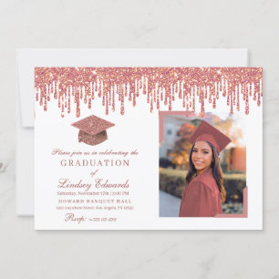 Invitation Parties scintillant Rose Gold & White Graduation P
