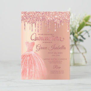 Invitation Parties scintillant rose goutte Quinceanera Invita