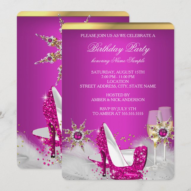 Invitation Parties scintillant Rose Haut talon Silver Gold Ch (Devant / Derrière)