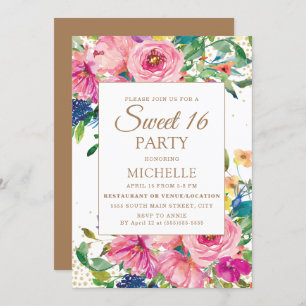 Invitation Parties scintillant rose jaune floral or doux 16