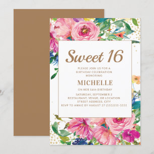 Invitation Parties scintillant rose jaune floral or doux 16