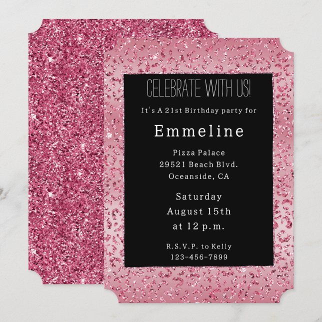 Invitation Parties scintillant rose Leopard Ombre (Devant / Derrière)