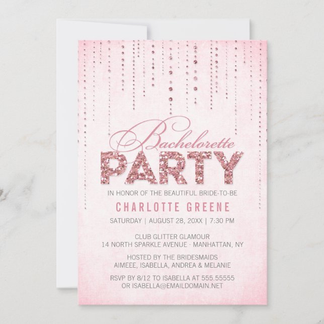 Invitation Parties scintillant rose Look Bachelorette Party I (Devant)