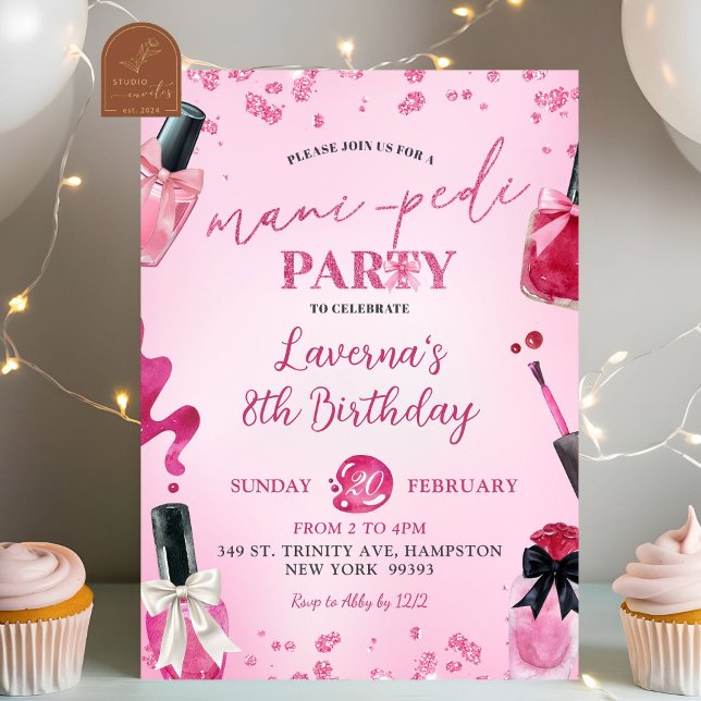 Invitation Parties scintillant rose Mani-Pedi fête d'annivers (Créateur téléchargé)