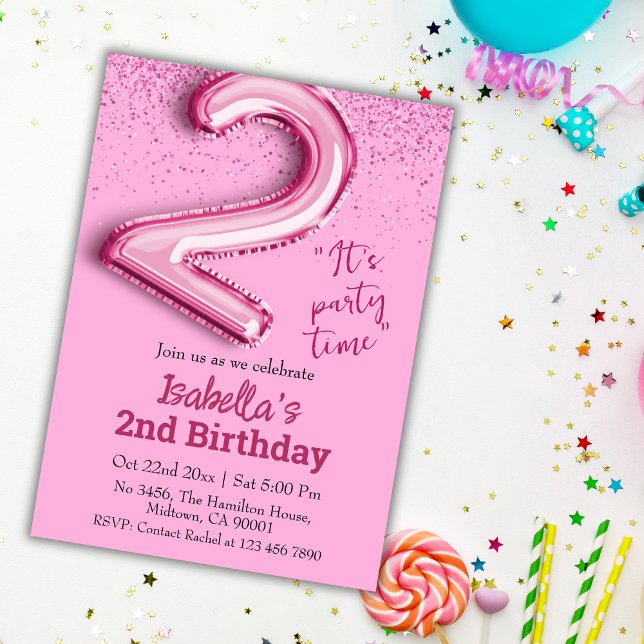 Invitation Parties scintillant rose mignon ballon no.2 girly  (Créateur téléchargé)