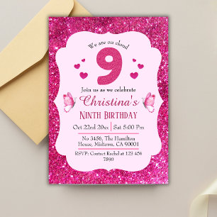 Invitation Parties scintillant rose mignon brillant 9e annive