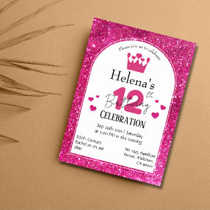 Invitation Parties scintillant rose mignon éclatant 12e anniv