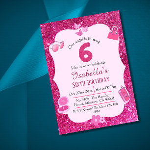 Invitation Parties scintillant rose mignon pétillant 6e anniv