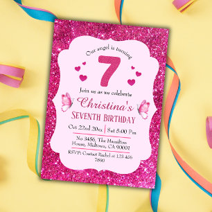Invitation Parties scintillant rose mignon pétillant 7e anniv
