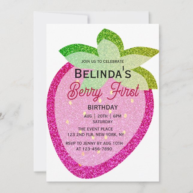 Invitation Parties scintillant rose mousseux Y2K fraise 1er a (Devant)
