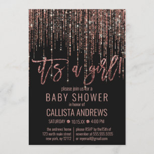 Invitation Parties scintillant Rose noir Baby shower Fringe 