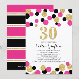 Invitation Parties scintillant rose, noir et or Confetti 30e 