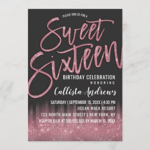 Invitation Parties scintillant rose noir moderne Typographie 