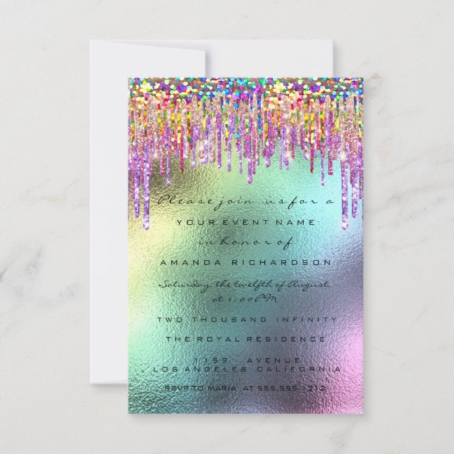 Invitation Parties scintillant  Rose nuptiale 16e Holographe  (Devant)