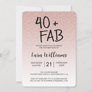 Invitation Parties scintillant rose Ombre 40 Fabuleux 40e ann