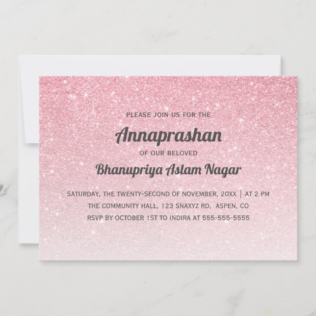 Invitation Parties scintillant rose Ombre Annaprashan Premier (Devant)