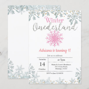 Invitation Parties scintillant rose Onederland Anniversaire I