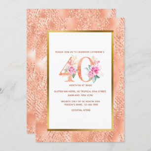 Invitation Parties scintillant rose or 40e anniversaire confe
