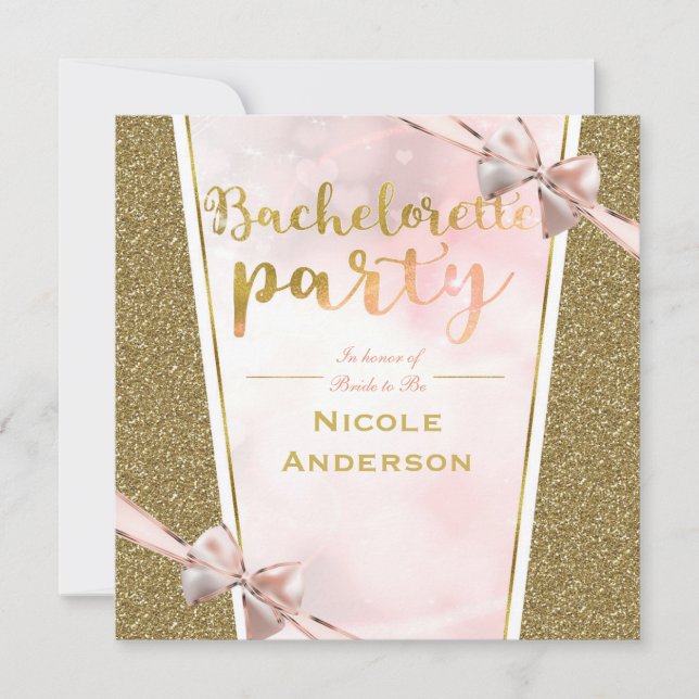 Invitation Parties scintillant rose or Bow Sparkle Bacheloret (Devant)