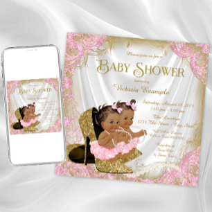 Invitation Parties scintillant rose or Chaussure Twin Baby sh