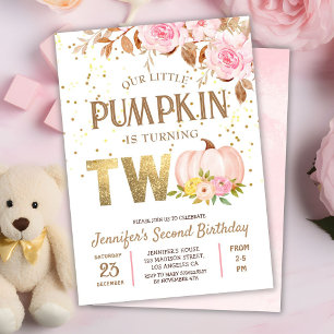 Invitation Parties scintillant rose or Citrouille Floral Girl