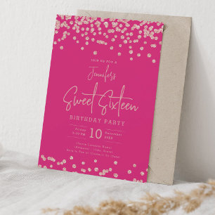 Invitation Parties scintillant rose or Confetti Sweet 16 Hot 