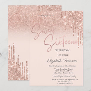 Invitation Parties scintillant rose or, Déchets doux 16