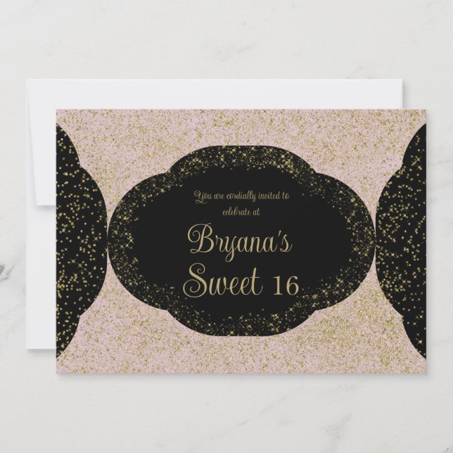 Invitation Parties scintillant rose or noir étoile doux 16 An (Devant)