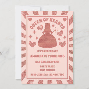 Invitation Parties scintillant rose Or Reine des Coeurs Anniv