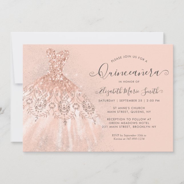 Invitation Parties scintillant Rose Or Robe Rose Blush Quince (Devant)