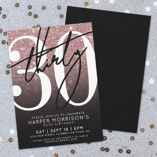 Invitation Parties scintillant rose or rose 30e anniversaire