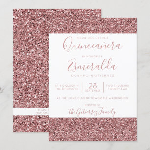 Invitation Parties scintillant rose or Rose fille étincelante