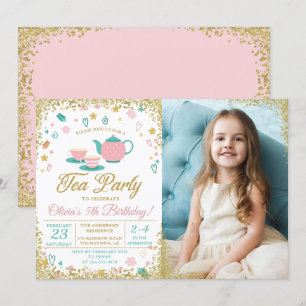 Invitation Parties scintillant rose or Tea Party filles Anniv