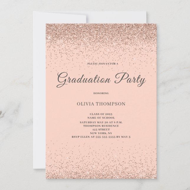 Invitation Parties scintillant rose pâle fête de graduation (Devant)