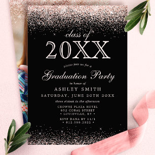 Invitation Parties scintillant rose pâle noir Photo Graduatio
