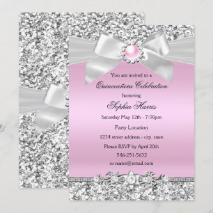Invitation Parties scintillant rose pâle Pearl Bow Quinceaner