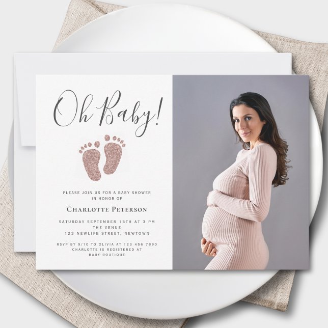 Invitation Parties scintillant rose pâle Pieds bébé photo (Créateur téléchargé)