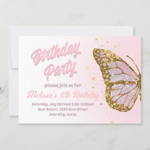 Invitation Parties scintillant rose papillon design Anniversa