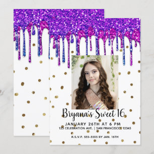 Invitation Parties scintillant rose pourpre Drip Anniversaire