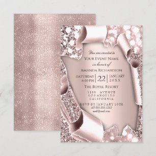 Invitation Parties scintillant rose rose 3D, effet Mariage de