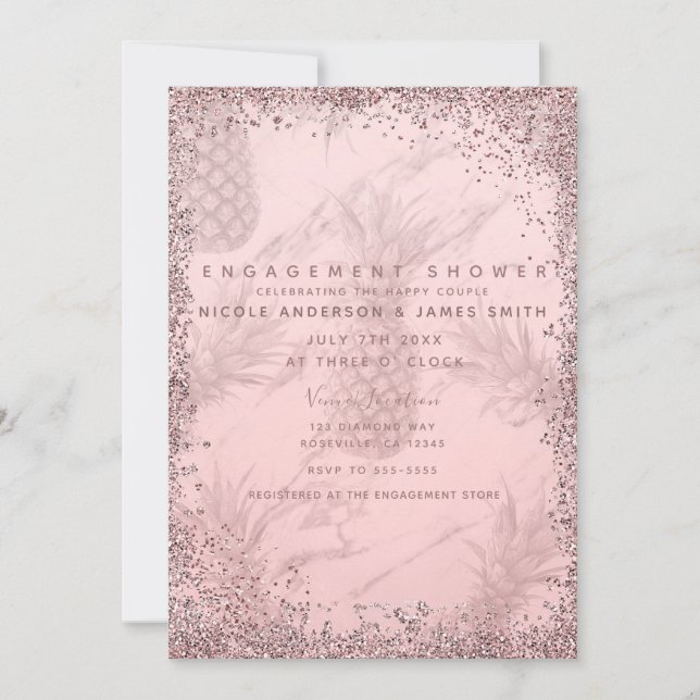 Invitation Parties scintillant rose Rose or Fiançailles anana (Devant)