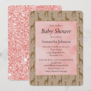 Invitation Parties scintillant rose saumon Baby shower Brown 