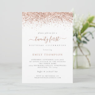 Invitation Parties scintillant Rose tendance Script 21e fête