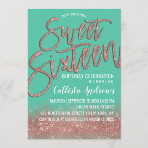 Invitation Parties scintillant Rose vert en or Typographie Sw