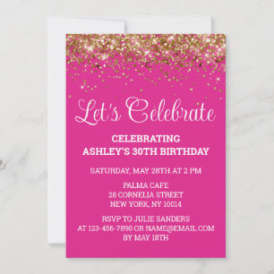 Invitation Parties scintillant rose vif 30e anniversaire Fêto