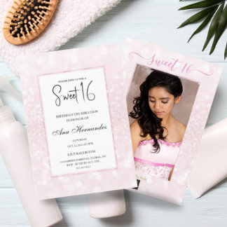 Invitation Parties scintillant rose vif élégant chic Sweet 16