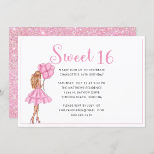 Invitation Parties scintillant rose vif Moderne Douce 16 Anni